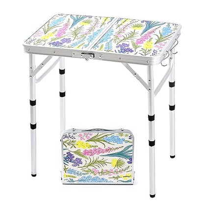 Yriuat Folding Camping Table 2ft Portable Pinic Table Adjustable Height Small Card Table Aluminum Foldable Lightweight with Carry Handle for Outdoor Indoor Hiking Camp BBQ Beach (Blooming Floral) | Adjustable Height, Carry Handle, Aluminum Foldable Lightw