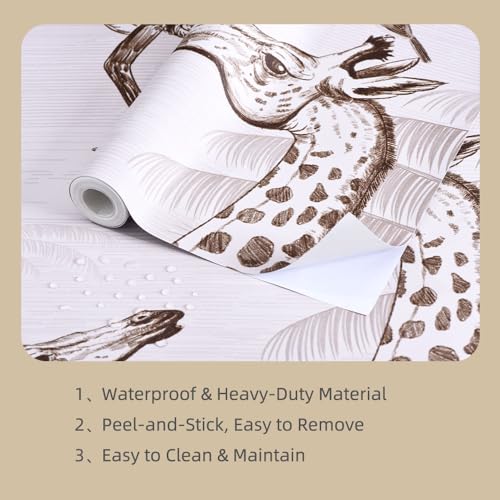 ASJ Kids Nursery Peel and Stick Wallpaper Mural, Safari Giraffe Sepia | Seamless edge-to-edge match. Monkey & birds etching artwork, 139x94 in, premium fabric, boys girls room playroom. - color: Sepia, size: 139" x 94"