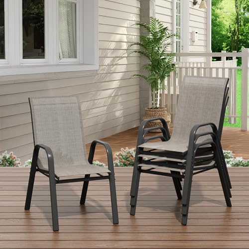 Garvee Patio Chairs Set of 4, Stackable Chairs with High Back for Backyard | All-Weather Outdoor Dining Chairs with Textilene Fabric (Brown) - color: Brown