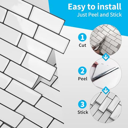 Art3d 10-Pack Subway Peel and Stick Backsplash, Warm White with Black Grout | 12 x 12 Inch, Strong Adhesion, Lightweight, Cuttable, Waterproof, Crack Resistant, for Kitchen Wall, Ideal for Recently Moved - color: Warm White With Black Grout