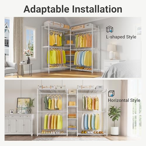VIPEK X3 Expandable Heavy Duty Clothes Rack Closet Organizer System White | Large Freestanding Clothing Racks with Adjustable Shelves and Hanger Rods from 5'2" to 8', Reach-in & Walk-in Closet, 1210LBS - color: White, size: X3
