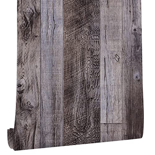 Yun-aeon Gray Wood Peel and Stick Wallpaper 17.3" X 400" Self Adhesive Wallpaper Backsplash Line Removable Wall Paper Bathroom Old Furniture Renovation Furniture - color: Natural Wood-Gray, size: 17.3" x 400"