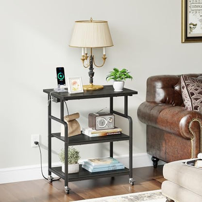 YAOHUOO 3 Tier Large Printer Stand with Power Outlet/Adjustable Shelf | 23.6"x19.6" Large Top,Fit 2-3 printers,Rolling Cart with Wheels,Table for Home Office,Fit 3D Printer/Heat Press/Laser,Black - color: Black, size: 23.6"×19.6"