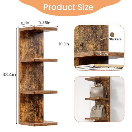 upsimples 4 -Tier Floating Wall Shelf, Brown Vertical Vanity Decor Shelves | Wall Display for Bag, Purfume, Shoes, Books, Storage Shelves for Bedroom, Living Room, Home Decor - color: Brown, size: 4 Tier