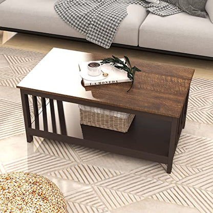 ChooChoo Farmhouse Coffee Table, Espresso Living Room Table with Shelf, 40 Inch - color: Pure Espresso, size: 22"D x 39.9"W x 18.1"H