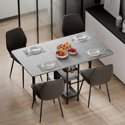 Mondeer Folding Dining Table, Drop Leaf Dining Table for Saving Space with Wheels and 2-Layer Storage Shelf, Modern Kitchen Table for Living Room, 55.1" W x 31.5" D x 29.5" H, Grey