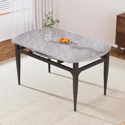 HIPIHOM 55 Inch Convertible Round‑to‑Square Dining Table with MDF Tabletop and Metal Frame - color: Grey