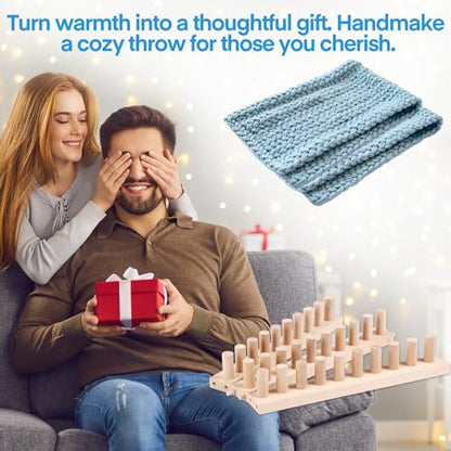 cenoz 46" Beechwood Chunky Knitting Blanket Loom Kit - Adjustable Size Hand Knitting Loom for DIY Throw Chunky Yarn Blankets Scarves Rugs, No Needles Required, Blanket Loom Gift for Beginners Starter - size: 46inch