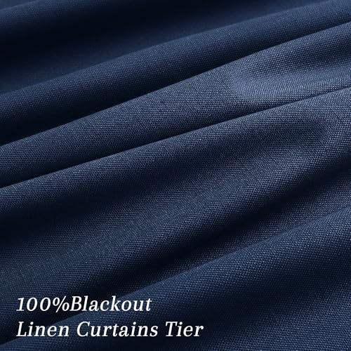 100% Blackout Kitchen Linen Curtains Back Tab 30 Inch Length Privacy Elegant Mini Cafe Curtain for Rustic Farmhouse Bathroom Thermal Insulated Kids Bedroom Small Drape Navy Blue 26x30 - color: Navy Blue, size: 26"W x 30"L (Pack of 2)