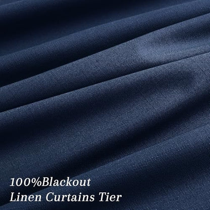 100% Blackout Kitchen Linen Curtains Back Tab 30 Inch Length Privacy Elegant Mini Cafe Curtain for Rustic Farmhouse Bathroom Thermal Insulated Kids Bedroom Small Drape Navy Blue 26x30 - color: Navy Blue, size: 26"W x 30"L (Pack of 2)