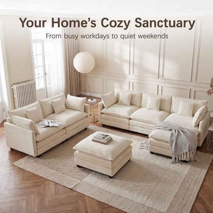 Oversized Loveseat Sofa, 70" Sectional Cloud Couch, 2 Seat Modern Comfy Sofa Chenille Deep Seat Couches with 2 Pillows, for Small Apartment, Living Room (Beige 70" Loveseat) - color: Beige, size: 70" Loveseat