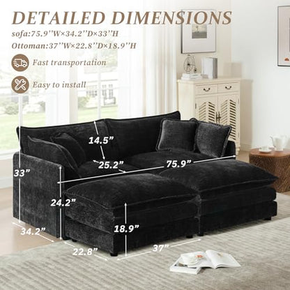 70.8" Chenille U Shaped Modular Sofa with Ottoman,Black | Randomly Assemble Modular Sofa Sets, Modern Recliner Deep Seat Sofa Set for Living Room,Office - color: Black, size: 2S+2O