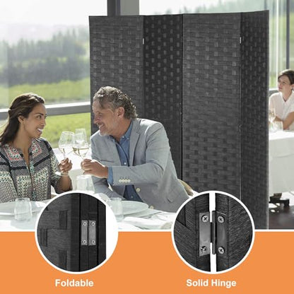 BLKMTY Room Divider, 6ft Folding Privacy Screens, Wall Divider Portable Room Seperating Freestanding Wood Screen, 4 Panels Hand-Woven Design Screen Double Hinged Dividers for Bedroom, Black - color: Black