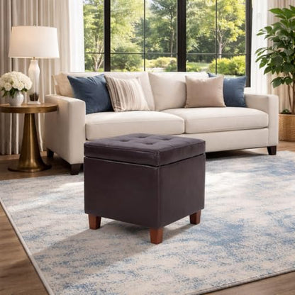 HomePop 18" Classic Square Storage Ottoman - Brown - color: Brown Faux Leather