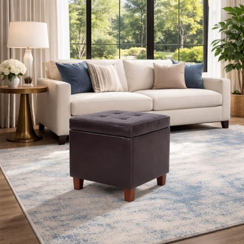 HomePop 18" Classic Square Storage Ottoman - Brown - color: Brown Faux Leather