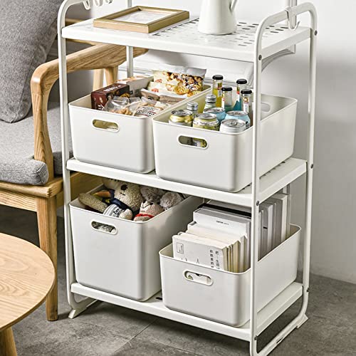 Lawei 4 Pack Plastic Storage Bins with Lid, White Stackable Storage Basket Organizer Box, Sturdy Containers Organizing Lidded Bins for Shelves, Cabinet, Desk, Pantry, Bedroom, Book, Toys