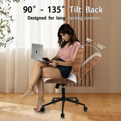 CLATINA Armless Home Office Chair, Desk Chair with Wheels, Adjustable Height Reading Chair, Leather Mid Back & Swivel Computer Chair, Modern Walnut Chairs with Back for Studio Meeting Room(White) - color: White Diamond-a, size: 1 Pack