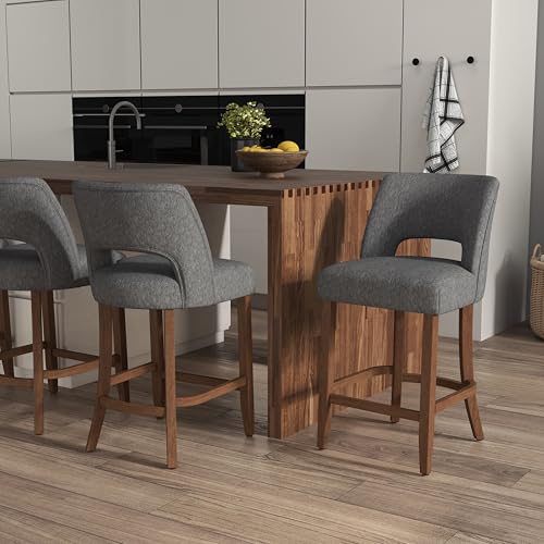 VKNOW Bar Stools Set of 4, 26" Fabric Counter Height Bar Stools, Charcoal | Modern Upholstered Counter Stools with Rubberwood Legs for Kitchen Island Dining Room Bar - color: Charcoal, size: Set of 4