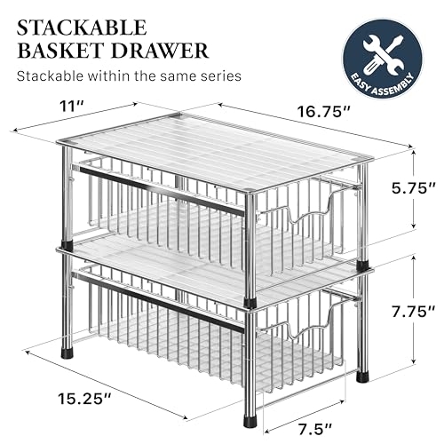 Simple Houseware Stackable Basket Drawer, Chrome - color: Chrome, size: 1-tier