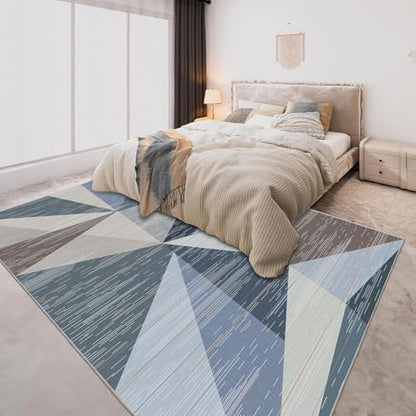 HOMFINE Washable Modern Area Rug - Geometric Style 5x7 Rugs for Living Room, Bedroom, Machine Washable Rug Soft Non Slip Non Shedding Area Rug - Blue, 5'x7' - color: Blue, size: 5' x 7' (Rectangular)