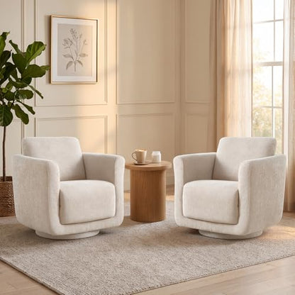 Swivel Accent Chairs Set of 2, Fully Assembled Chenille Armchairs, Linen | 360° Swivel chairs set of 2, 350 lbs capacity, solid wood frame, ergonomic reading chairs, modern accent chairs for bedroom - color: Linen, size: Set of 2