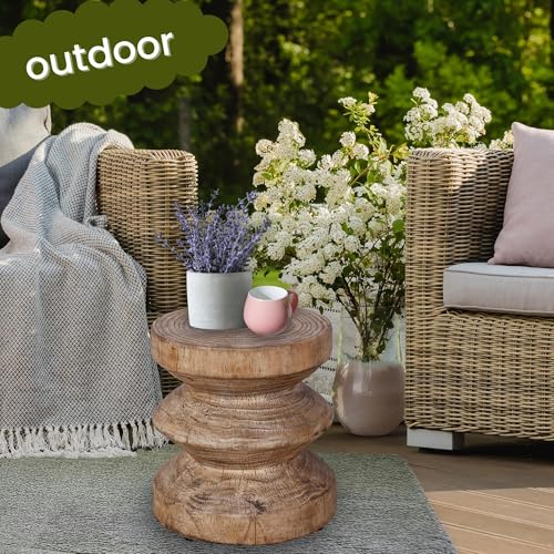 Afterglow Terrafab Material Outdoor Round Side Table, Natural Decorative Garden Stools, Unique End Table for Living Room Bedroom Patio Home Decor - color: Light Brown Wooden