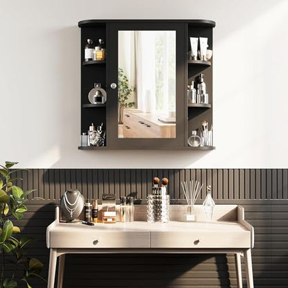 Shintenchi Bathroom Medicine Cabinet with Mirror, Wall Mounted, Black - color: Black