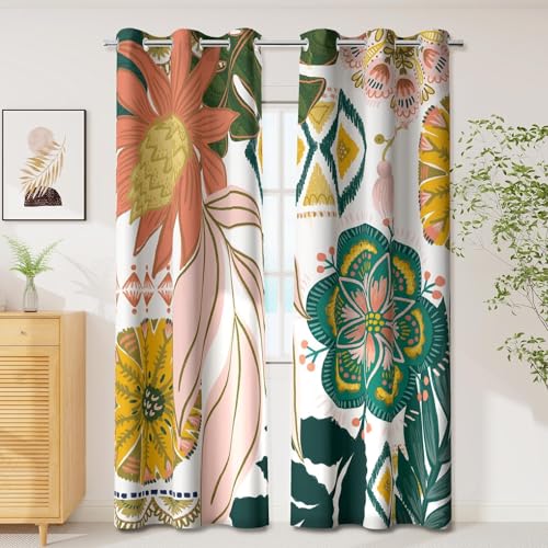 Tyrot Boho Floral Grommet Blackout Curtains, 42W x 63L, 2 Panels | Botanical, Thermal Insulated, Heat Blocking, Light Blocking Privacy, Drapes for Bedroom and Living Room, Heavyweight - color: Blush Pearl, size: 42"W x 63"L (Pack of 2)