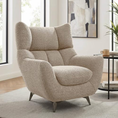34.6" Oversized Accent Chair with WingBack, Teddy Boucle Camel | High Back, Wide Armrests, Metal Legs, Cozy Deep Seat Armchair , Reading Chair for Living Room, Bedroom, Apartment, Office - color: Camel, size: Set of 1