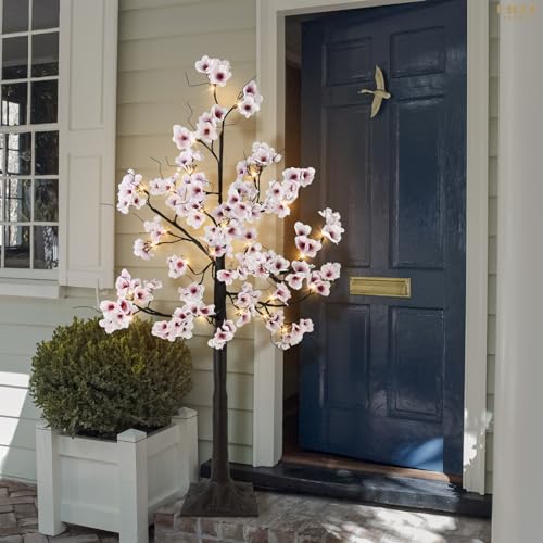 4FT Cherry Blossom Tree, 48 Fairy Lights Artificial Lighted Tree for Home Inside Outdoor Spring Wedding Party Festival Decor, Warm White - size: 4FT