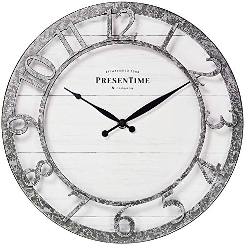 13" Farmhouse Series Wall Clock | Quartz Movement, Shiplap Style,Raised 3D Arabic Numeral, Galvanized Finish - color: Galvanized Finish, size: 13 inch