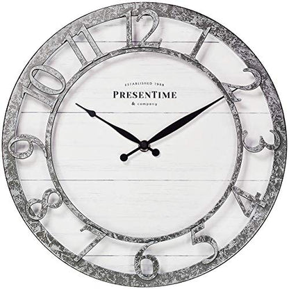 13" Farmhouse Series Wall Clock | Quartz Movement, Shiplap Style,Raised 3D Arabic Numeral, Galvanized Finish - color: Galvanized Finish, size: 13 inch
