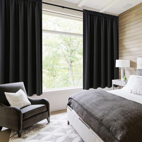 DWCN Blackout Curtains for Bedroom Living Room 42 x 72 Inch Long Black | 2 Panels Set, Room Darkening, Thermal Insulated, Light Blocking, Rod Pocket Drapes, Noise Reducing Window Treatments - color: Black, size: 42"W x 72"L (Pack of 2)