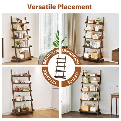 CozyDH Wooden Ladder Shelf, Walnut Bookshelf 5-Tier for Saving Space,Ladder Bookshelf Storage for Living Room, Bedroom, Home Office,23.6''Dx15.7''Wx55.1''H - color: Walnut