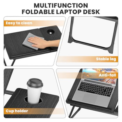 Laptop Bed Desk, 5-Angle Adjustable Bed Laptop Table with Cup Holder | Foldable Laptop Stand for Couch & Sofa, Portable Laptop Tray for Adults Writing Reading Eating, Black - color: Black