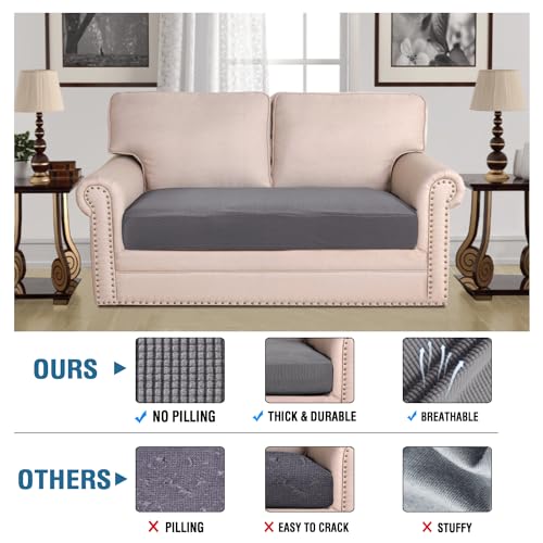 H.VERSAILTEX Super Stretch Individual Seat Cushion Covers Sofa Covers Couch Cushion Covers Slipcover Sets Thick Jacquard Textured Twill Fabric (1 Piece Loveseat Cushion Cover, Grey) - color: Grey, size: 1 Cushion Loveseat
