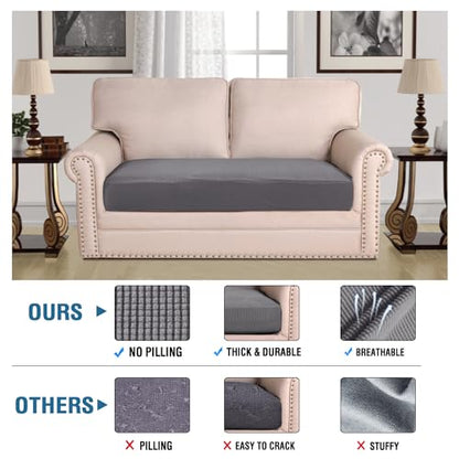 H.VERSAILTEX Super Stretch Individual Seat Cushion Covers Sofa Covers Couch Cushion Covers Slipcover Sets Thick Jacquard Textured Twill Fabric (1 Piece Loveseat Cushion Cover, Grey) - color: Grey, size: 1 Cushion Loveseat