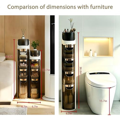 BGYMF 4-Tier Narrow Slim Bathroom Storage Cabinet,Movable,White | ABS and PP,with Wheels and Drawers,Large Storage Capacity,Water Resistant,Toilet Paper Holder,for Small Spaces - size: Slim 4 Tiers