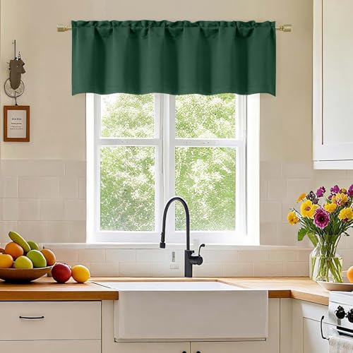 Simplebrand Ever Green Valance for Windows, Short Blackout Curtains for Kitchen/Small Windows with Rod Pocket，Thermal Insulated Solid Curtain Valance, Each 60Wx14L Inches, 1 Piece - color: Ever Green, size: 60"W x 14"L (Pack of 1)