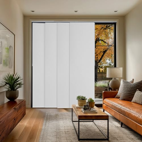 CHICOLOGY Panel Track Blinds, White, 86"x96", Cordless, Sliding Glass Door | 4 Fabric Panels, Fits 46–86″ Wide, Wall/Ceiling Mount, Room Divider Ready, Height Trimmable, Child & Pet Safe - color: Movie Night White