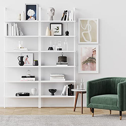Nathan James Theo 6-Shelf Tall Modern Bookshelf, Wall Mount Ladder Shelf Bookcase with Wood and Industrial Metal Frame, Matte White - color: White, size: 1