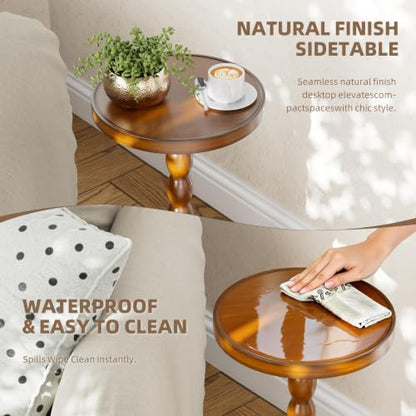 Simple Trending Small Side Table, Round Drink Table for Small Spaces, Pedestal Coffee Table for Living Room, Rustic Brown - color: Rustic Brown