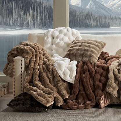 Faux Rabbit Fur Bubble Throw Blanket, 60"x80", Chestnut | Ultra Soft, Luxury Faux Rabbit Fur Throw, Thick Warm Bubble Blanket, Cozy Fluffy Reversible, for Bed, Couch, Chair, Sofa - color: Chestnut, size: 60"x80"