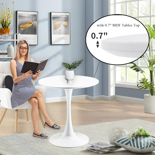 White Round Dining Table 31.5" Tulip Dining Room Tables Kitchen Dinner Circle Table 2-4 People with MDF Table Top Mid-Century Small Social Coffee Tables for Break Dining Room, Cafe, Lobby - color: White, size: 31.5"