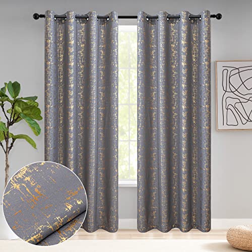 Taisier Home Gold Foil Print Linen Textured Curtains Geometric Dots Pattern Design Curtains for Nursery Toy Room Thermal Insulated Window Treatment 2 Panels 45" L,Soft Grey and Gold Drapes Print - color: Soft Grey/Gold, size: 52"W x 45"L (Pack of 2)