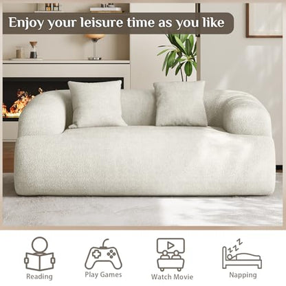 75" Boneless Cloud Loveseat, Modern Cute Curved Chenille Sofa, 2 Seater Compression Couch with 2 Pillows, No Assembly Required for Apartment Living Room, Beige White - color: Beige, size: 75''