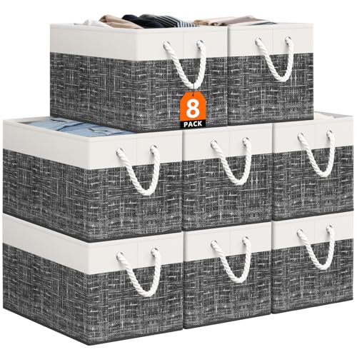 StorageTastic Storage Bin,Collapsible Storage Basket For Organizing,Large | Storage Boxes With Rope Handles,Storage Containers,White & Black,8 Pack - color: Black, size: 15" X 10" X 9.5" (8 Pack)