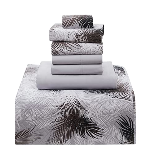 Clara Clark Bedspread Coverlet Set - 5 Piece Summer Quilts Twin Size with Fitted Sheet and Pillow Shams - All Season Printed Bedding Set - Twin Quilt 68 x 90 inches - color: 20 - Printed - Palm Leaf, size: Twin