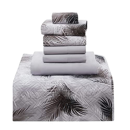 Clara Clark Bedspread Coverlet Set - 5 Piece Summer Quilts Twin Size with Fitted Sheet and Pillow Shams - All Season Printed Bedding Set - Twin Quilt 68 x 90 inches - color: 20 - Printed - Palm Leaf, size: Twin
