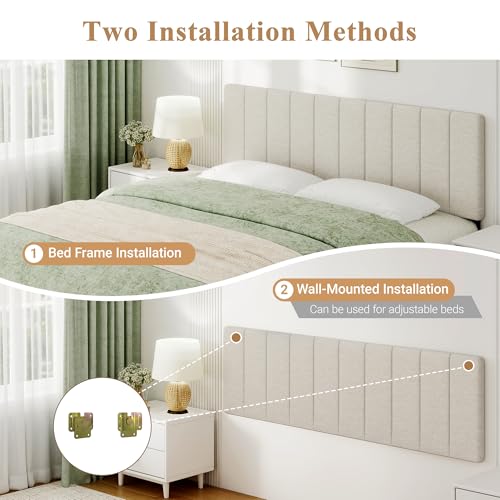 King Size Headboard Only, Height Adjustable Linen, Beige - color: Linen-beige, size: King/California King